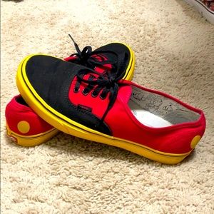 Disney Vans. Red, yellow, black Mickey Mouse Vans